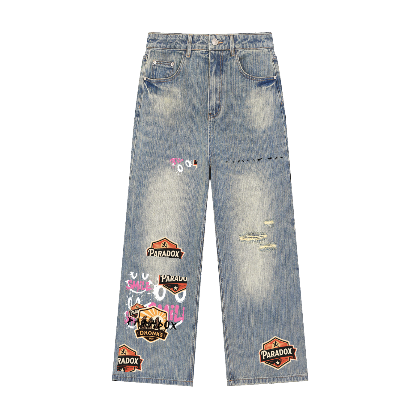 Vintage Wash Distressed Denim Jeans