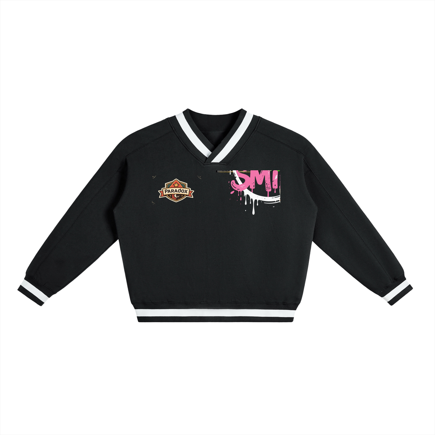 V-Neck Contrast Collar Boxy Sweatshirt