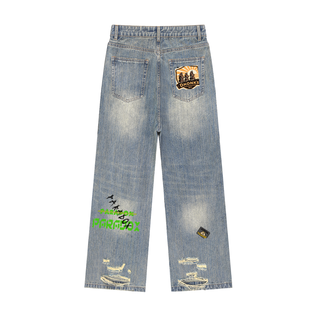 Vintage Wash Distressed Denim Jeans