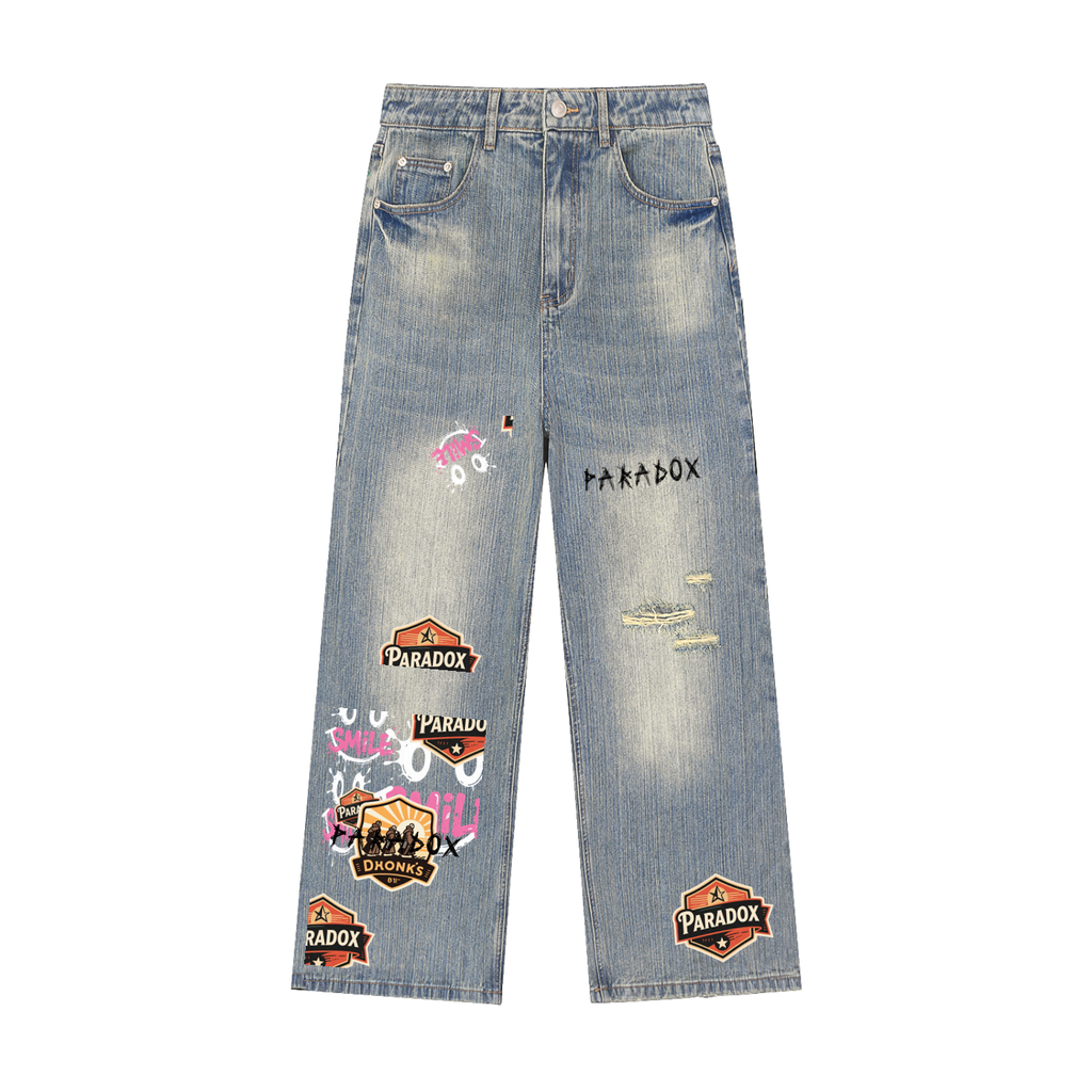 Vintage Wash Distressed Denim Jeans