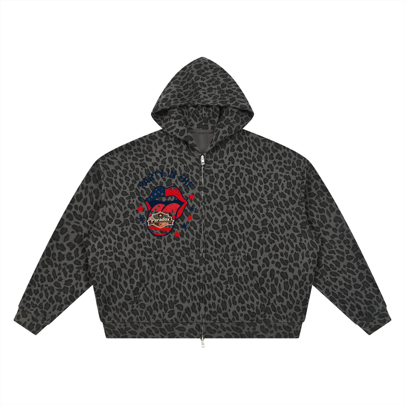 Unisex Leopard Print Waffle Full Zip Hoodie