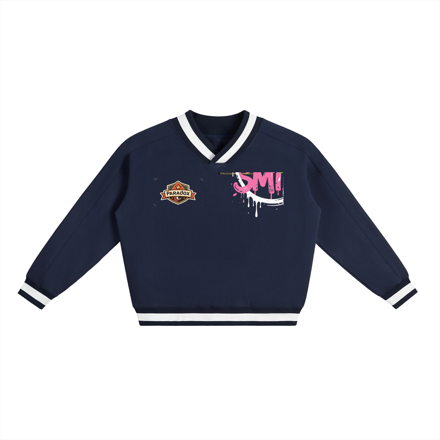 V-Neck Contrast Collar Boxy Sweatshirt